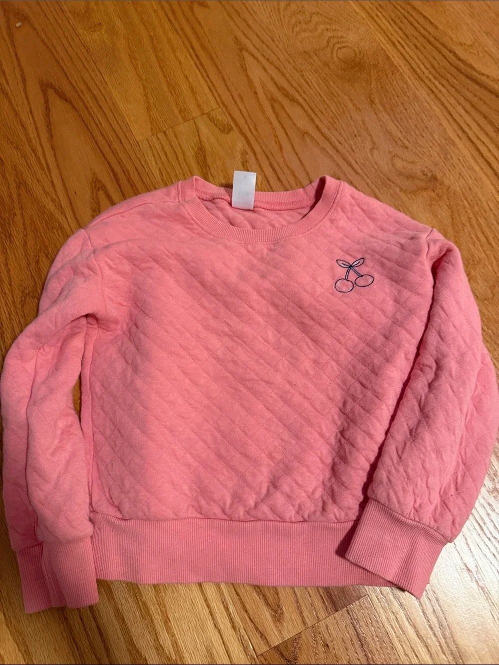 Carter's Quilted Pink Crewneck Sweater with Cherry Embroidery